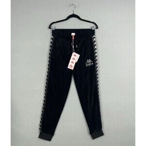 Kappa Pants Womens Small Black Smoke Shiny Rhinestone Logo Velour Track Joggers